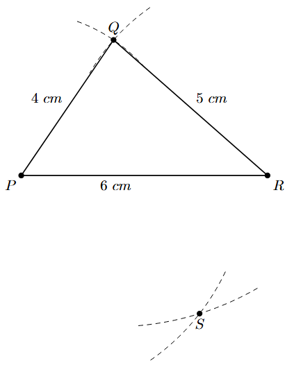 Locate point S by arc from Q